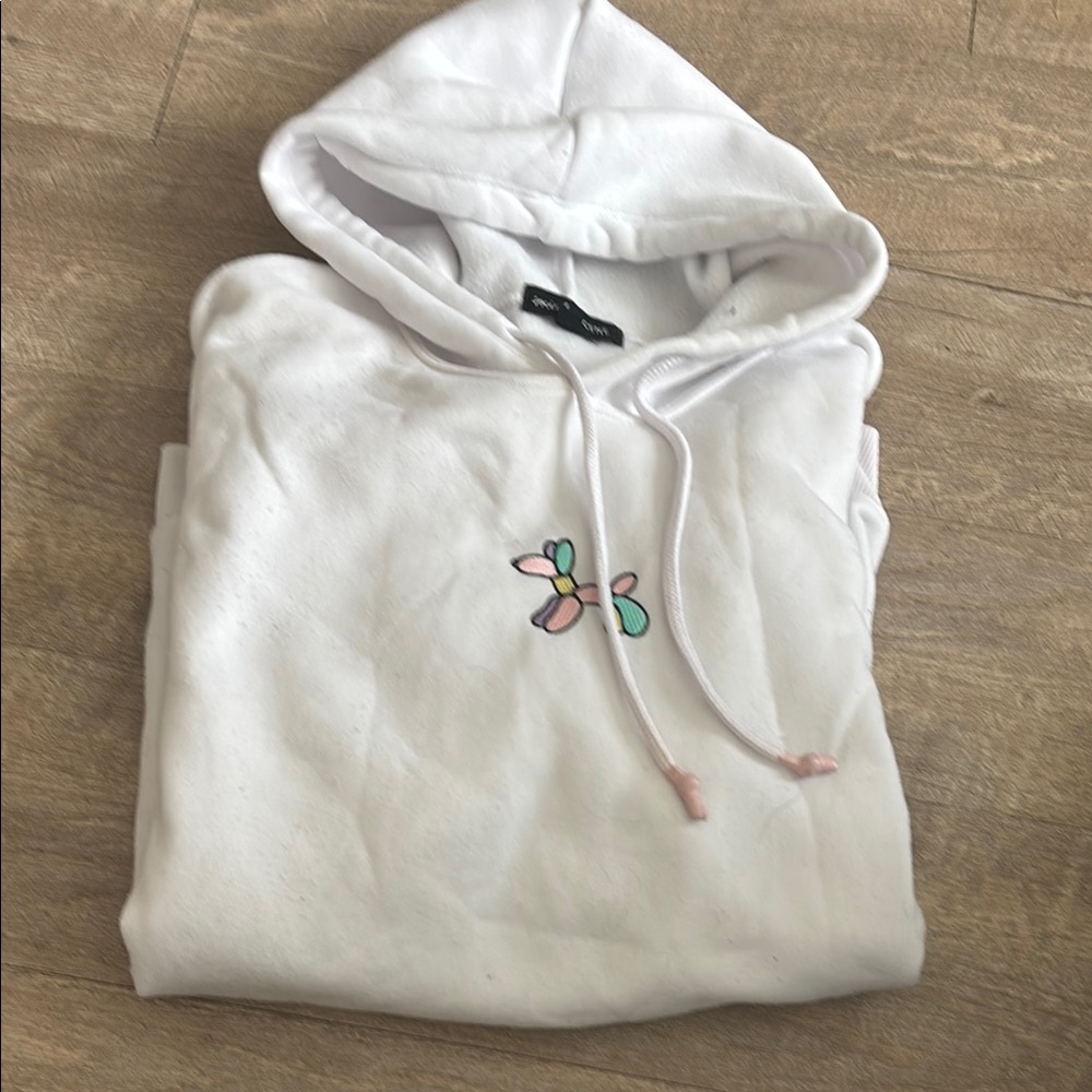 White Hoodie with Embroidered Design